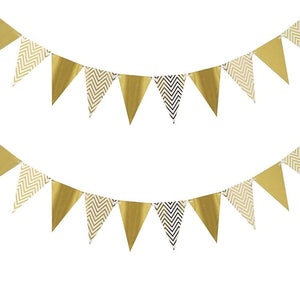 Party Propz 1pc Golden Paper Pennant Triangle Banner for Birthday, Marriage, Baby Shower Decoration.