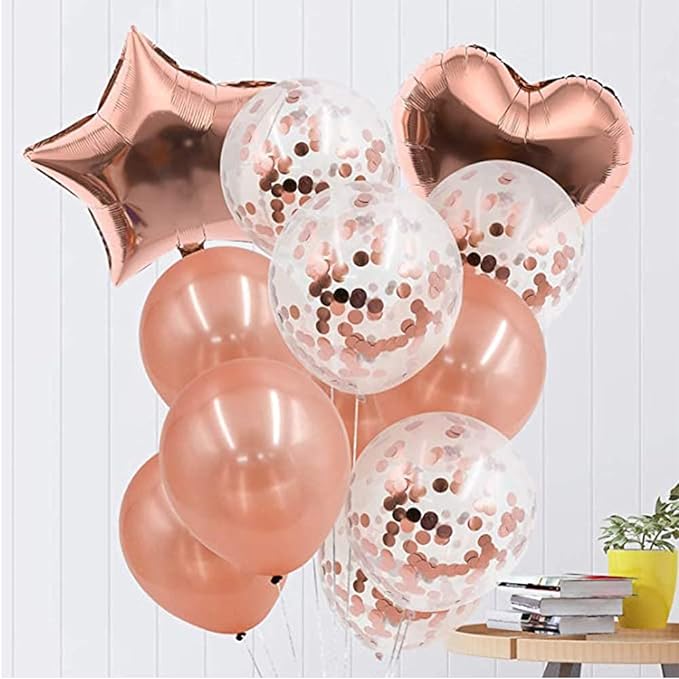 Party Propz 16 Birthday Decoration For Girls - 6 Number, Confetti, Star & Heart Foil Balloons & Metallic Balloon Combo Set | Birthday Decoration Items 16 Year Girl | Sweet 16 Birthday Decoration