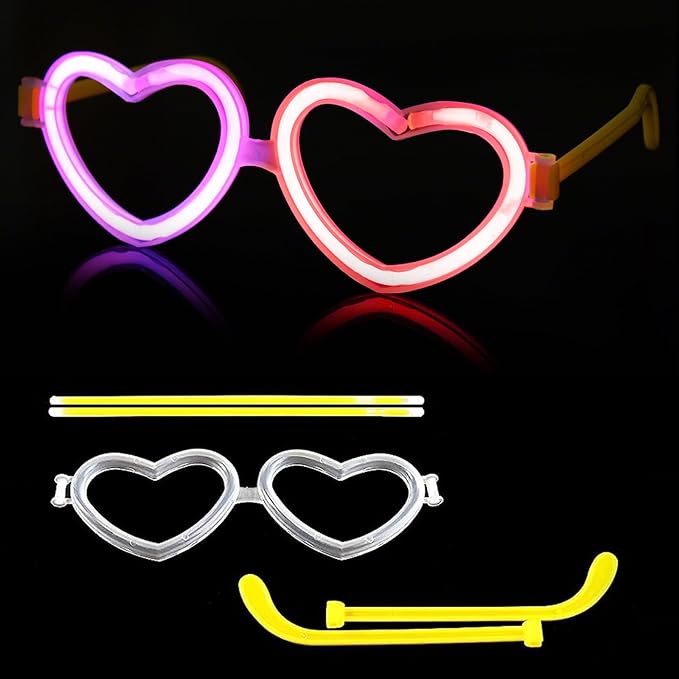 Party Propz Glow In The Dark Eyeglasses - 1 Set Heart Shape Glow Stick Eyeglasses | Glowing Stick | Neon Bands For Party | Fluorescent Band For Dj Party | Radium Stick | Neon Party Accessories