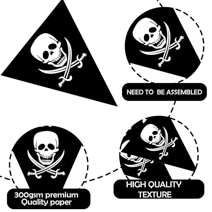 Party Propz Pirate Theme Banner Flags (Cardstock) - 90 Flags, Pennant Banner For Decoration | Pirate Flags Decoration For Boys | Bunting Flag Decoration | Birthday Decoration Items | Banner For Party