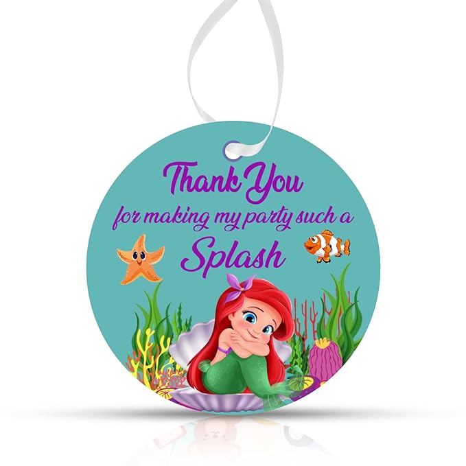 Party Propz Thank You Card Birthday - 21 Pcs, Mermaid Thank You Cards For Return Gifts With Ribbon | Birthday Thanks Card(Cardstock) | Thank You Tags For Return Gifts | Happy Birthday Decoration Items