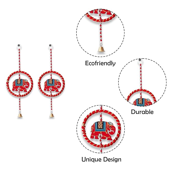 Party Propz Elephant Hangings for Home Decor - 4Pcs Pom Pom Hangings for Decoration | Handmade Wall Hanging Decor | Latkan for Home Decoration | Door Hangings | Rajasthani Traditional Hanging Decor