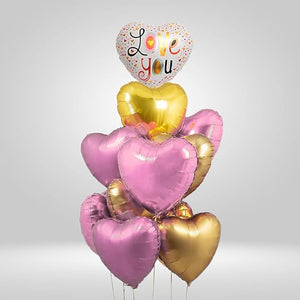 Party Propz Heart Balloons For Decoration- 11Pcs Birthday Decoration Items | Pink Love You Heart Shape Foil Balloon Bouquet | Valentine Decoration Items | Heart Shape Foil Balloons For Decoration