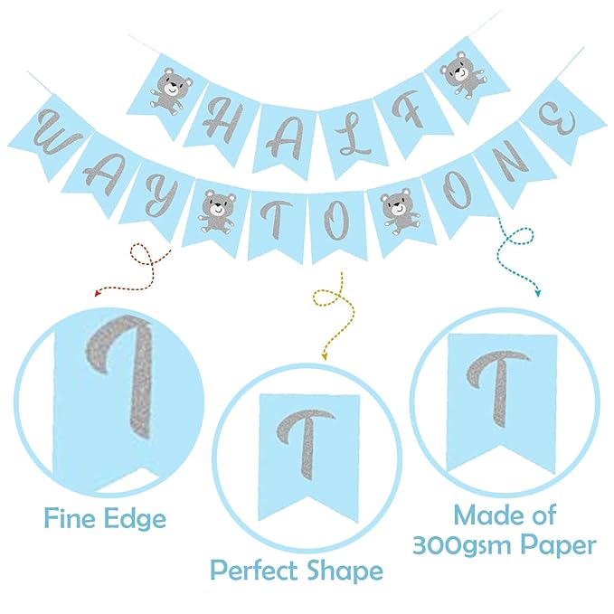Party Propz 1/2 Birthday Decorations for Boys - Set of 1 Pcs 6 Month Birthday Decorations for Boy | It's My Half Birthday Decoration | Half Way To One Baby Boy Decoration | Half Way To One Banner(cardstock)