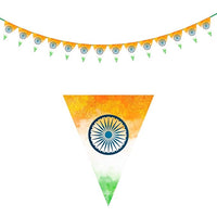 Party Propz 85 Inches Handmade Republic Day Decoration Pennant Banner Garland W 14 Pcs Printed Triangle Pennants Banner For Republic Day Party Decor, Nera, Multicolour