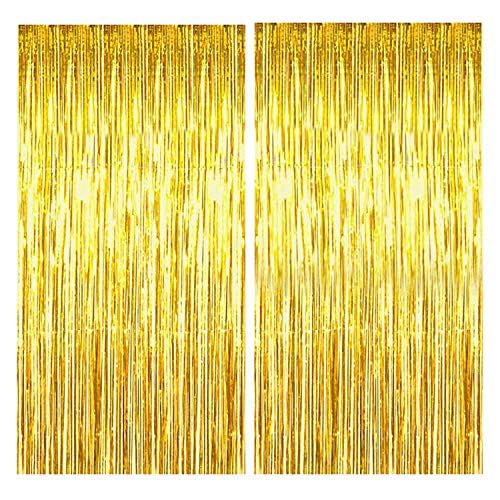 Party Propz Golden Striped Foil Curtain For Decoration - Pack Of 2 | Golden Foil Curtain Large For Decoration, Foil Curtain | Birthday, Anniversaries, Baby Shower, Engagement, Sheer