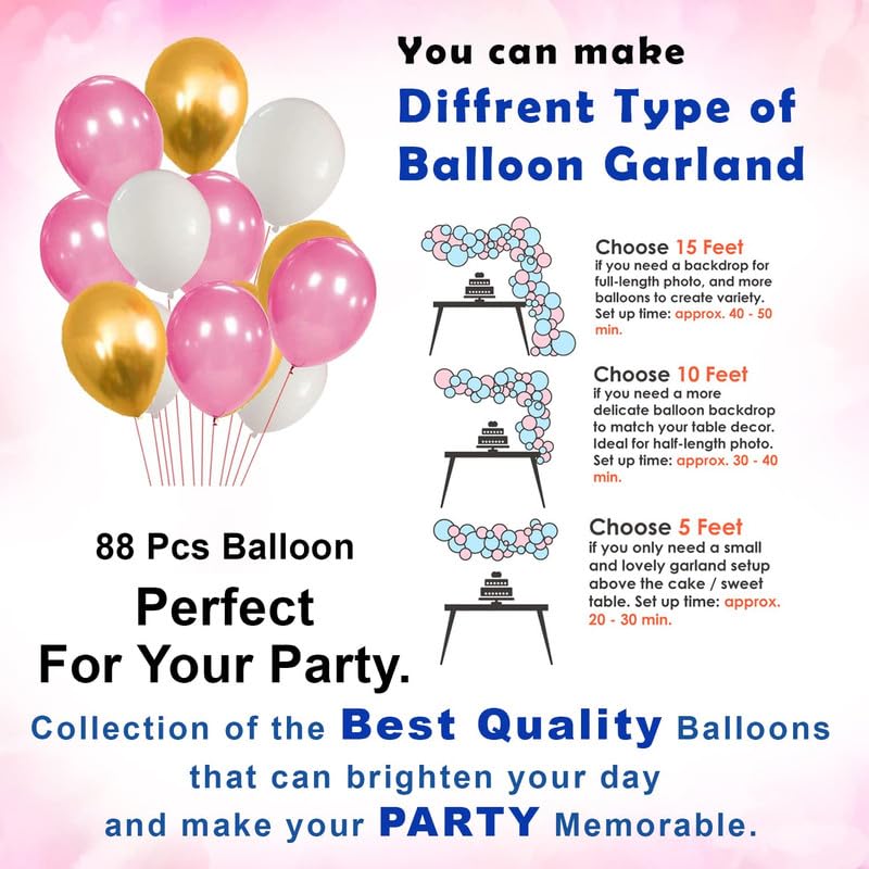 Party Propz Birthday Decoration Items For Girl-Huge 93 Pcs,Pink Birthday Decoration Items For Wife,Women|Happy Birthday Decorations For Girls,Wife|Pink,Gold,White Metallic Balloons For Decoration