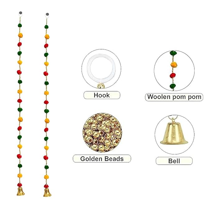 Party Propz Elephant Hangings for Home Decor - 4Pcs Pom Pom Hangings for Decoration | Handmade Wall Hanging Decor | Latkan for Home Decoration | Door Hangings | Rajasthani Traditional Hanging Decor