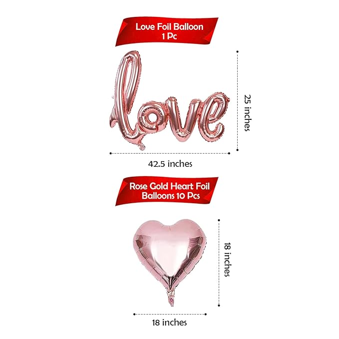 Party Propz Anniversary Decoration Items -Pack of 11pcs Happy Anniversary Balloons | With Rose Gold Heart & Love Foil Balloons | Balloons For Decoration | Birthday Decoration Items | Birthday Balloons