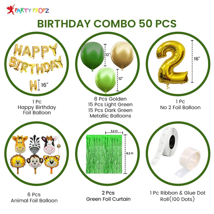 Party Propz 2nd Birthday Decoration Items for Boys - Pack of 50 Pcs | Jungle Theme Decoration | Birthday Decorations kit for Boys 2nd birthday | Baby Birthday Decoration Items 2 Year