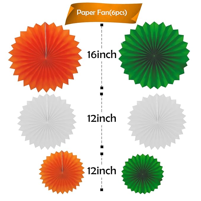 Party Propz Cricket Decoration Items - 6pcs Tricolour Paper Fan/Cricket Theme Decoration Items/Cricket Decoration Items For Room/Cricket Wall Décor