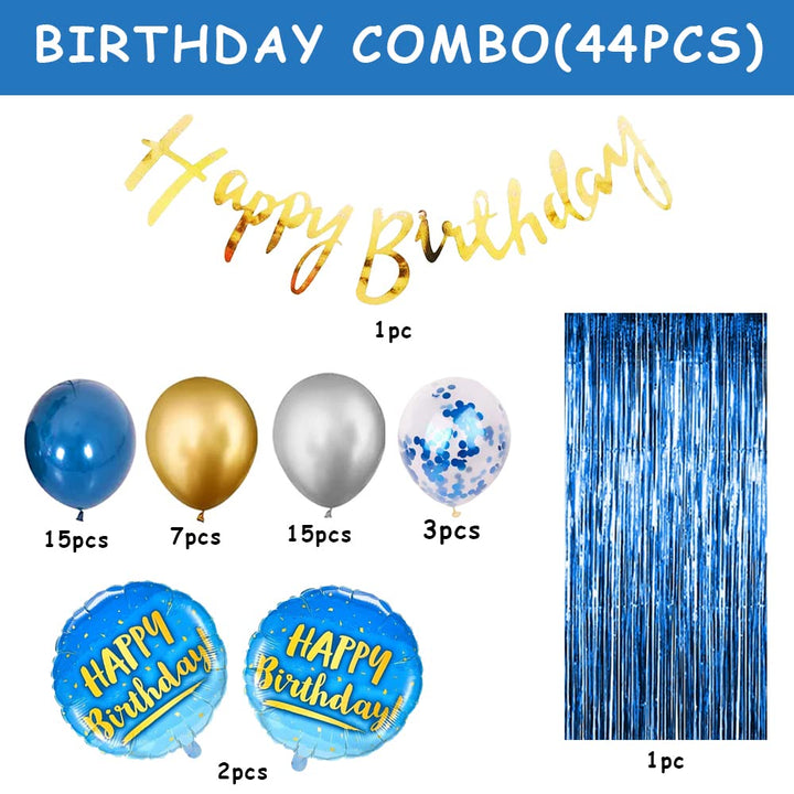 Party Propz Birthday Decoration Items - 44 Pcs, Happy Birthday Decorations For Boys | Birthday Decoration Items For Boy, Husband | Birthday Decoration Kit | Foil, Metallic, Birthday Banner(Cardstock)
