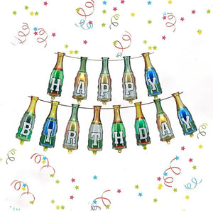Party Propz Happy Birthday Foil Balloon Set - Bottle Balloons For Decoration | Birthday Foil Balloon | Happy Birthday Banner (cardstock) | Decorative Items For Birthday Celebration Men