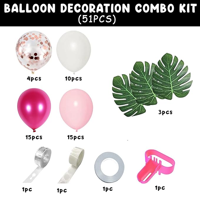 Party Propz Pink Balloons Garland Arch Kit- 51Pcs For Birthday Decoration Items For Girls/Bride To Be Balloon/Girl Arrival Kit/Baby Theme Parties/1St Birthday Decoration For Baby Girl(Multi Color)