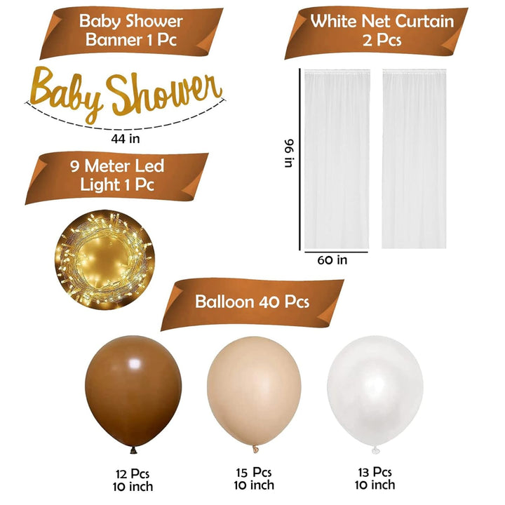 Party Propz Baby Shower Decoration Items - 44Pcs Baby Shower Decorations | Mom To Be Decoration Items Set | Baby Shower Banner (Cardstock) | With Pastel Balloons, White Net Curtains and Led Light