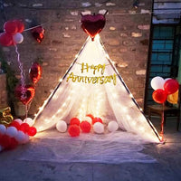 Party Propz Rubber Happy Anniversary Decoration Items Kit- Pack of 25, Bedroom Decoration Items, Decoration Set With Fairy Lights For Bedroom & Balloon Combo, Happy Anniversary Banner, White
