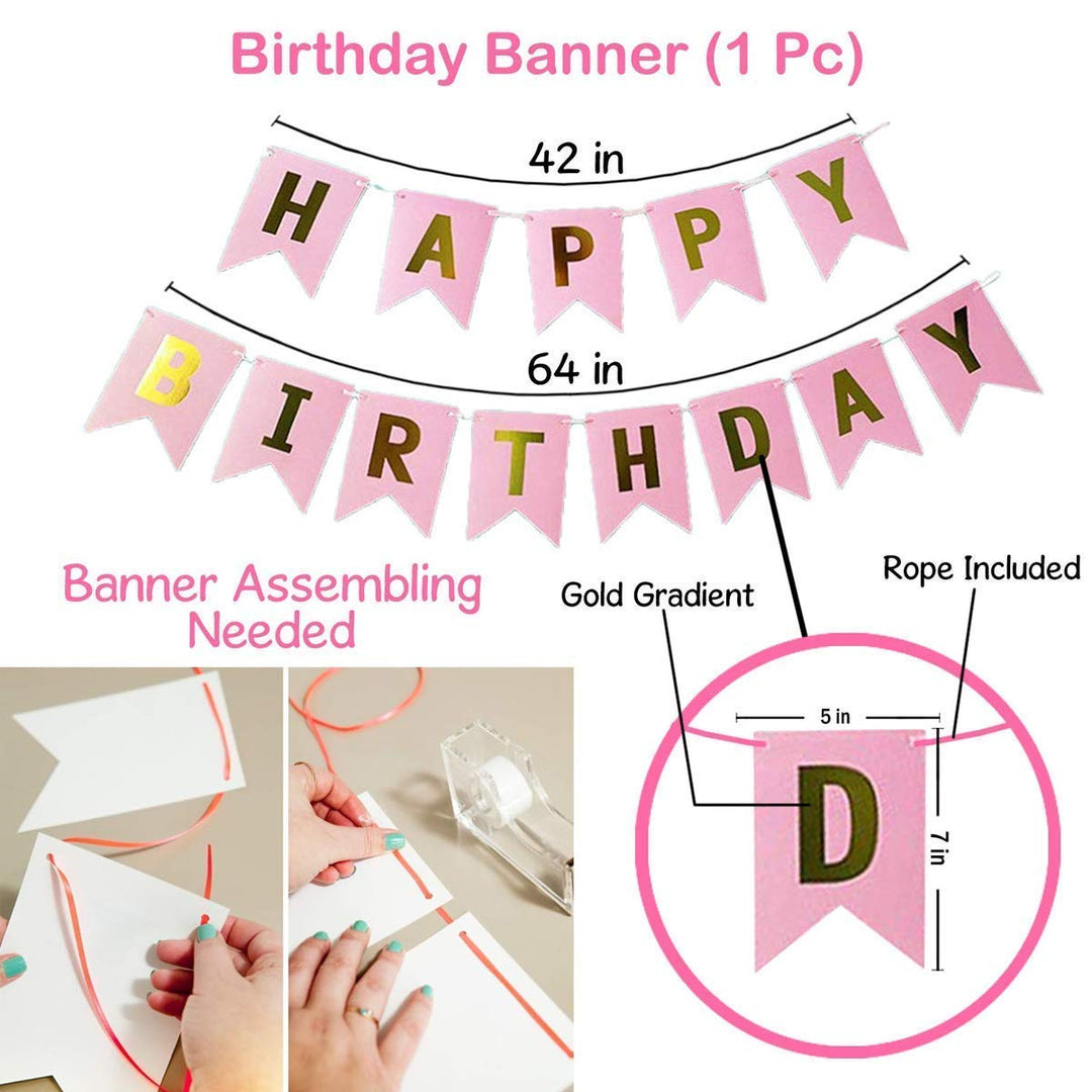 Party Propz Birthday Decoration Items for Girls - 49 Pcs Rose Gold Birthday Decoration | Happy Birthday Decorations for Girls | Rose Gold Balloons for Birthday | Pink Happy Birthday Banner (Cardstock)