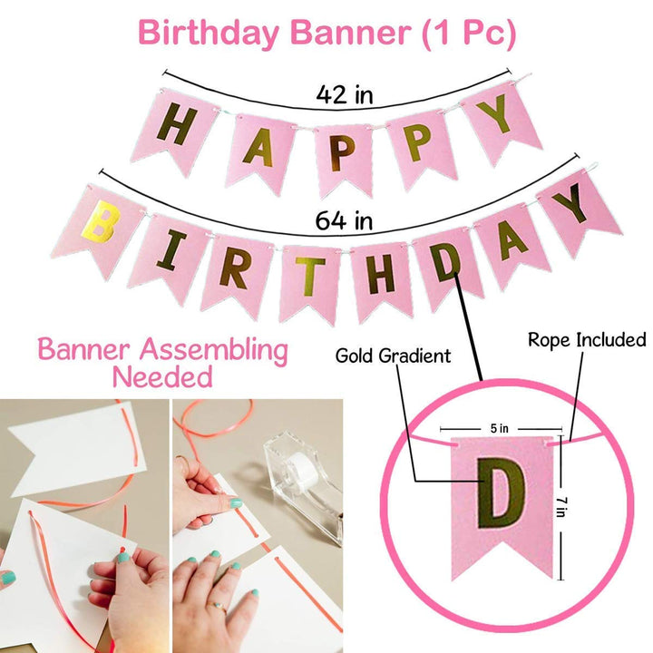 Party Propz Birthday Decoration Items for Girls - 49 Pcs Rose Gold Birthday Decoration | Happy Birthday Decorations for Girls | Rose Gold Balloons for Birthday | Pink Happy Birthday Banner (Cardstock)