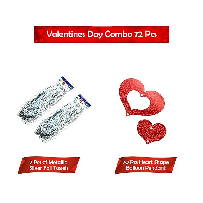 Party Propz Birthday Decoration Items - 72Pcs Red Heart Hanging & Silver Tassels for Romantic Decoration for Bedroom | Anniversary Decoration for Husband Wife | Heart Hanging Decoration