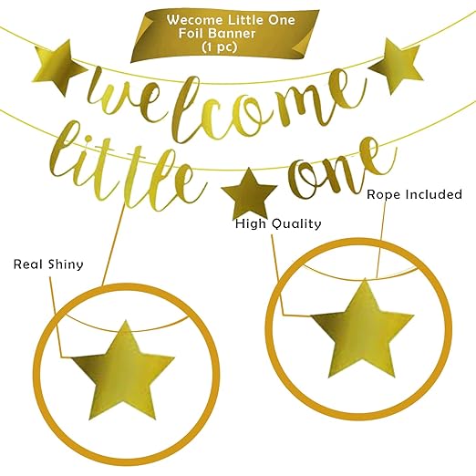 Party Propz Golden Welcome Little One Banner - Baby Shower Banner | For Welcome Home Decoration | With Welcome Home Banner | Welcome Home Decor for Baby Shower | Baby Shower Decoration (Cardstock)