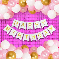 Party Propz Happy Birthday Decorations For Girls-42Pcs Combo Kit For Happy Birthday Decoration-Banner (cardstock)|Metallic Balloons|Pink Foil Curtains Birthday Decoration Items -Party Decoration Items
