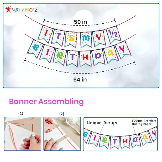 Party Propz Half Birthday Decoration Items, Huge 62Pcs Combo, For Half Year Birthday Decorations, For 6Th Month Birthday Decoration, Half Way To One, 1/2 Month Baby Birthday Decoration.