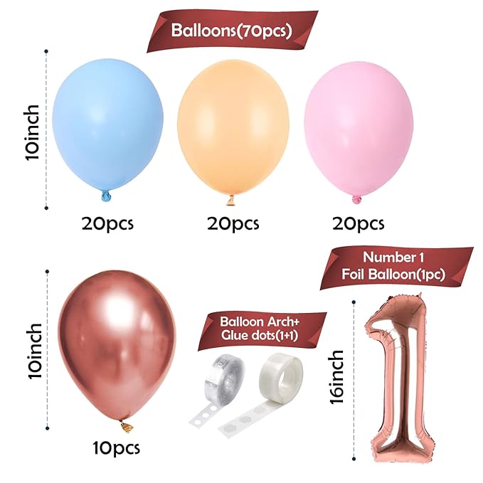 Party Propz 1st Birthday Decoration For Girls&Boys-Set Of 73Pcs,Birthday Balloons For Decoration|Happy Birthday Decoration Items|Rose Gold Balloon Decoration|No.1 Rose Gold Foil Balloons