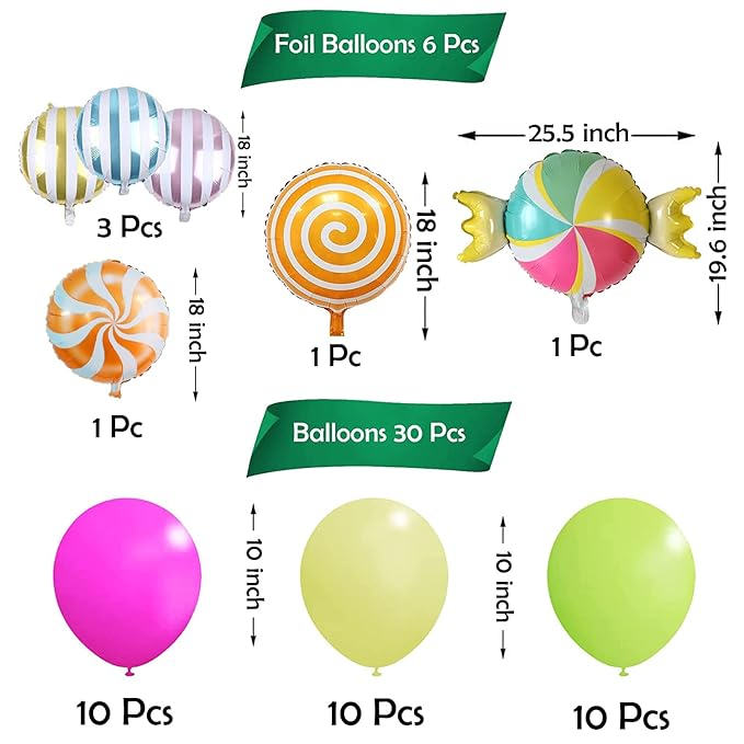 Party Propz Multicolor Candy Balloon Decoration for Birthday- Huge 36pcs Combo|Birthday Decoration Items|Foil Balloons for Decoration|Candy Theme Birthday Decoration|Pink, Yellow, Green Latex Balloon