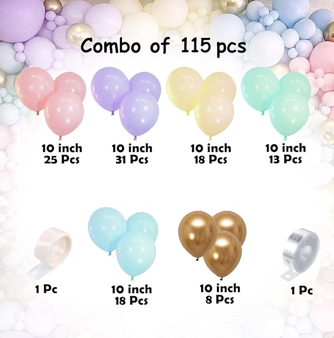 Party Propz Pastel Balloons Arch Decorations- 115Pcs Garland for Combo Birthday Decoration/ Unicorn Theme/ Candy/ Donut/1st First Years Baby/Bachelorette