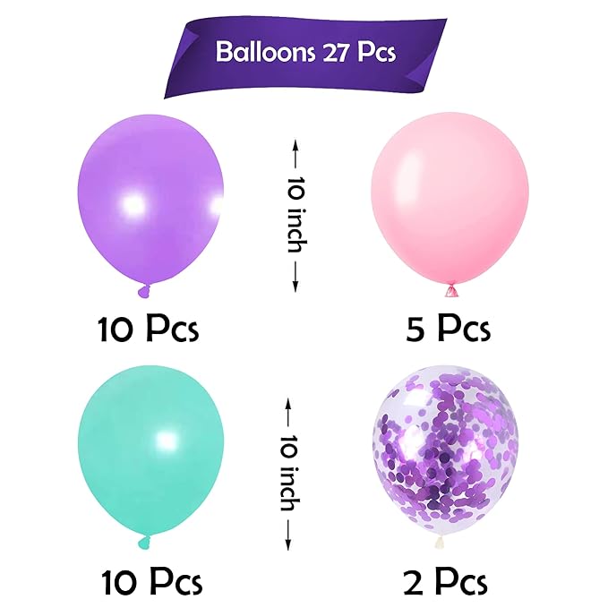 Party Propz Mermaid Balloons for Birthday Decoration - Cute 27Pcs Balloon Decoration for Birthday | Birthday Decoration Items For Girl | Mermaid Theme Birthday Decorations | Balloon Decoration Kit