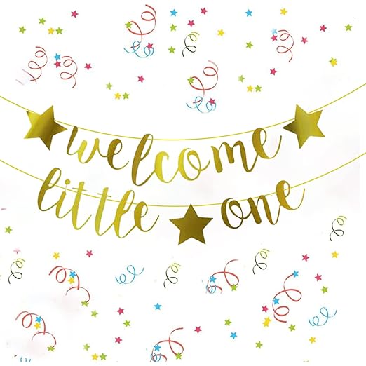 Party Propz Golden Welcome Little One Banner - Baby Shower Banner | For Welcome Home Decoration | With Welcome Home Banner | Welcome Home Decor for Baby Shower | Baby Shower Decoration (Cardstock)