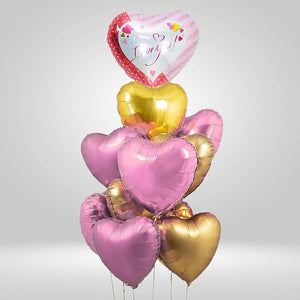 Party Propz Heart Shape Balloons Set - Large 11Pcs Pink, Gold Foil Balloons For Decoration | Romantic Decoration For Bedroom | Birthday Decoration Items | Wedding, Anniversary Decoration Items