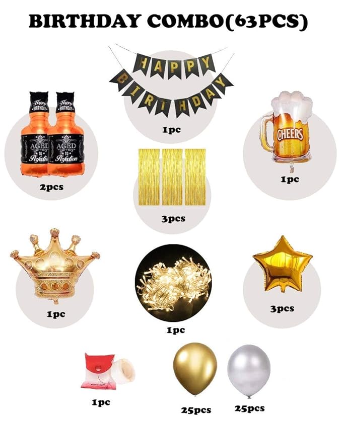Party Propz Happy Birthday Decoration For Husband - 63Pcs Birthday Decoration Items For Husband|Birthday Decoration Kit|Birthday Decoration Items Kit For Men|Happy Birthday Banner (Cardstock),Multi