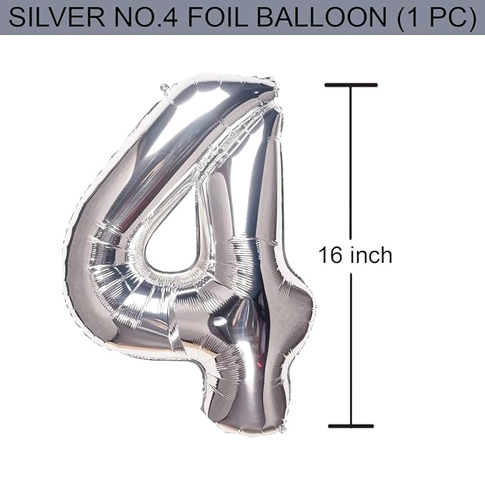 Party Propz Large 4 Number Foil Balloon - 16 Inch Silver Foil balloons for 4th birthday decorations | Anniversary Decoration | Balloon Decoration | Fourth Birthday Balloons, Anniversary Balloon