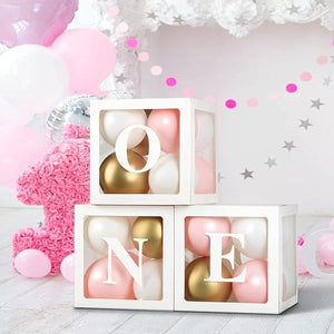 Baby Balloon Box For 1st Birthday Decoration 3 Pcs, One Box For 1st Birthday | First Birthday Decorations Girl | One Birthday Letter Stand | 1st Birthday Decoration For Girls | One Box