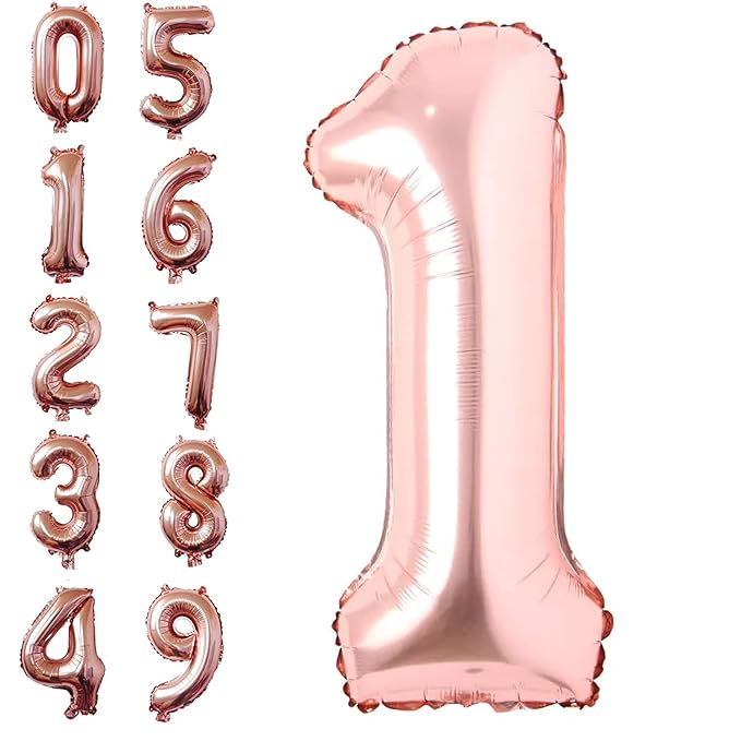 Party Propz 1 Number Foil Balloon - 32 Inch, Number 1 for Birthday Decoration/Rose gold Number 1 Foil Balloon for Kids First Birthday Decoration Items, Anniversary Decoration