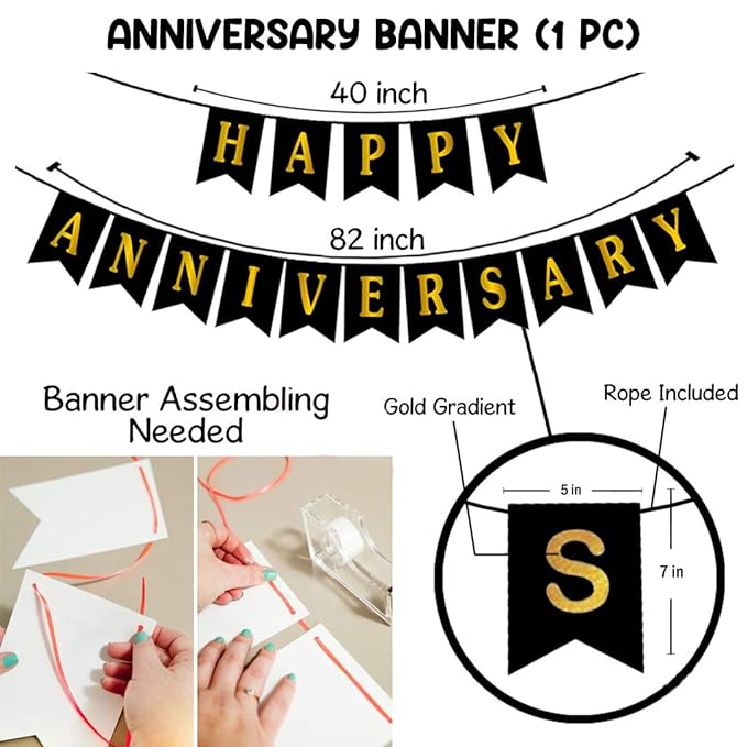 Party Propz Anniversary Decorations for Home With Happy Anniversary Banner Kit, Metallic Rubber Balloons 1set LED Lights Combo 54Pcs for 25th 50th 1st Wedding Party Decoration,Mom DAD