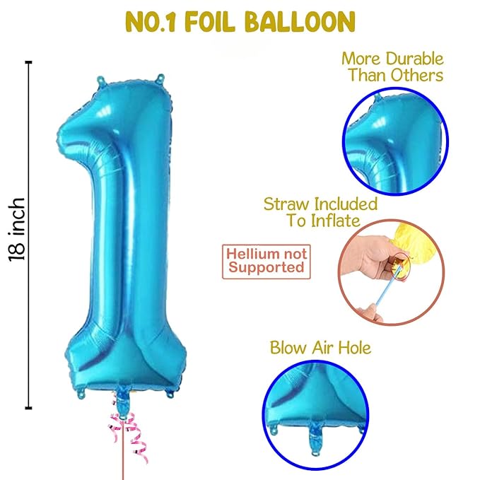 Party Propz Birthday Decoration kit for 1st birthday Boys-23Pcs/ Bday Supplies Items With Blue Banner (cardstock), Pom pom, Baloons, Foil Baloons/Newborn Gifts Set/ 1st Birth day Props For Kids, Baby
