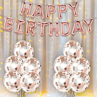 Party Propz Rose Gold Birthday Decoration Items - 15 Pcs, Happy Birthday Decoration Items For Girl | Rose Gold Foil, Confetti Balloons, Birthday Banner(cardstock), Lights, Curtain | Birthday Decor