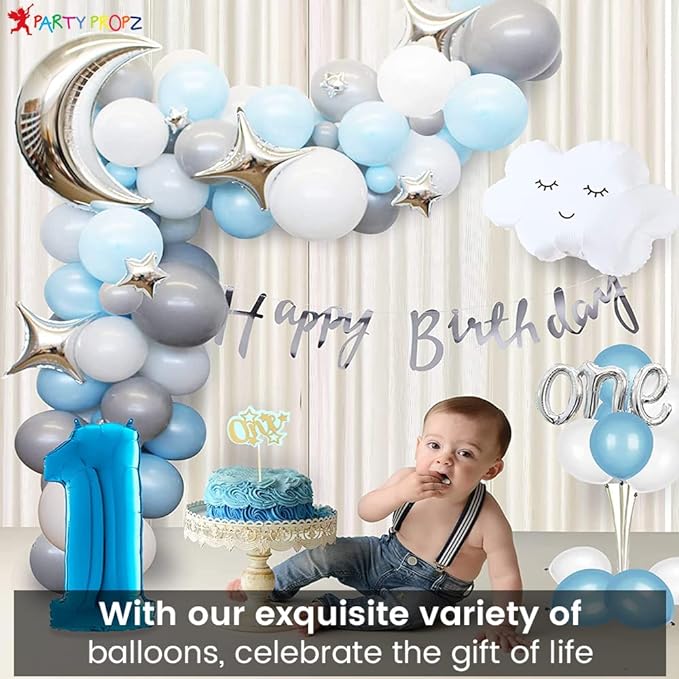 Party Propz 1st Birthday Boy Decoration Combo Set - 80Pcs for Celebration/First birthday decorations boy theme/ 1st birthday decoration for boys(Multicolor)(Plastic)