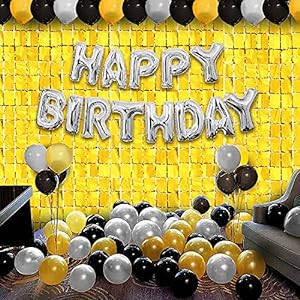 Party Propz Happy Birthday Balloon Decorations Kit - 32 Pcs Set - Decoration Items for Birthday/Balloons for Birthday Decoration/Metallic Balloons, Golden Foil Curtains, Foil Balloons - Happy Bday