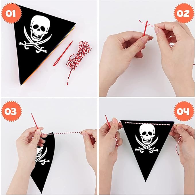 Party Propz Pirate Theme Banner Flags (Cardstock) - 90 Flags, Pennant Banner For Decoration | Pirate Flags Decoration For Boys | Bunting Flag Decoration | Birthday Decoration Items | Banner For Party