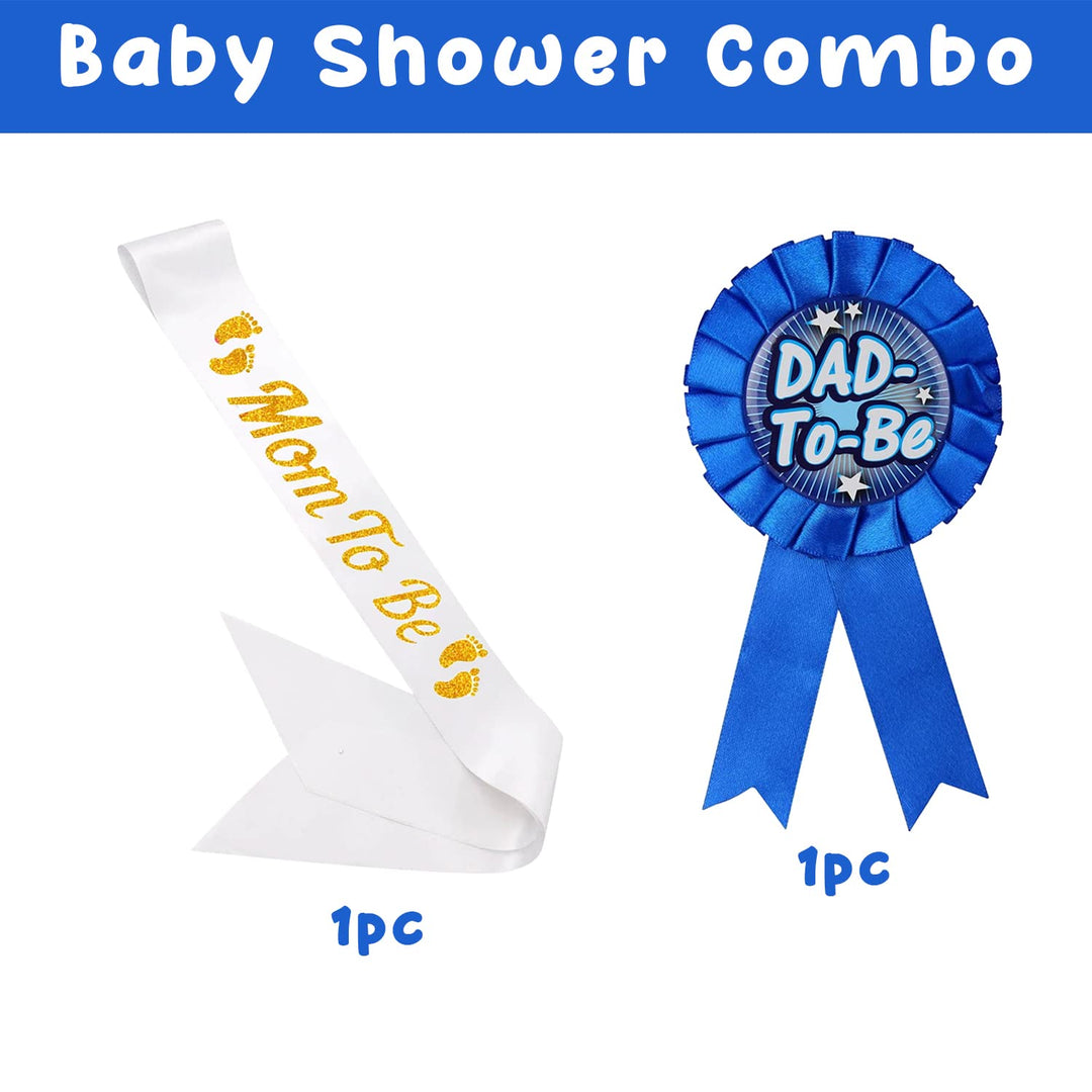 Party Propz Baby Shower Decoration Items - 2pcs Dad To Be Badge & Mom To Be Sash Set | Baby Shower Party Decoration Kit | Mom To Be Props | Mom To Be Sash For Baby Shower | Baby Shower Gifts