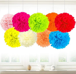 Party Propz Multicolour Paper Pom Pom Decoration Items - 9Pcs for Ceiling Hanging Decoration Items