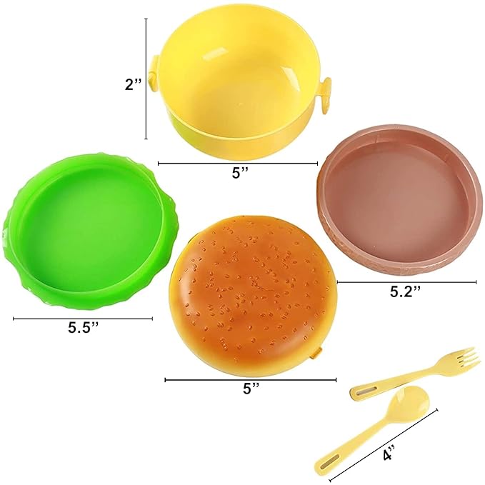 Party Propz Burger Tiffin Box For Sandwich, Snacks , 3Tier Kids Lunch Box For School Boys & Girls, Kids- Insulated (Polypropylene, Multicolor), 3 Liter