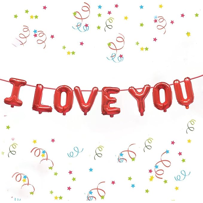 Party Propz I Love You Foil Balloon For Decoration - I Love You Balloons | I Love U Decoration Items | Birthday Decoration | Anniversary Love Decoration| Anniversary Decoration Items For Room