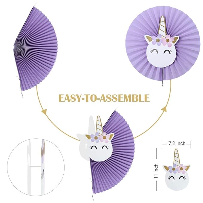 Party Propz Unicorn Party Hanging Paper Fans Decoration Set for Wedding Birthday Party Baby Showers Round Events Accessories Set of 8 (Multicolor)