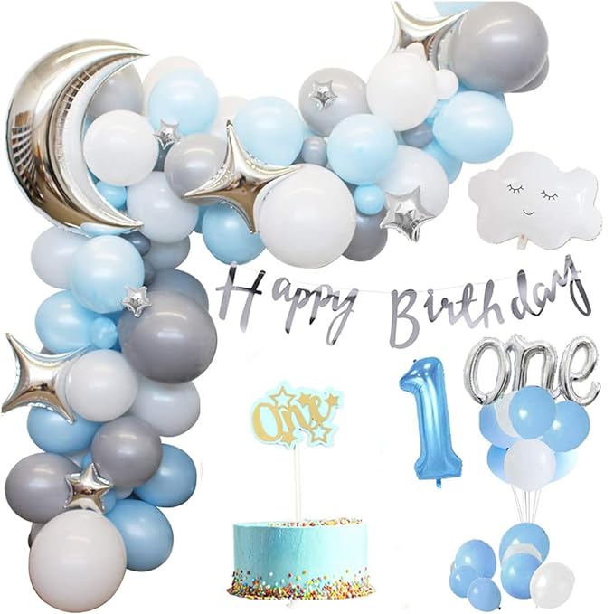 Party Propz 1st Birthday Boy Decoration Combo Set - 80Pcs for Celebration/First birthday decorations boy theme/ 1st birthday decoration for boys(Multicolor)(Plastic)