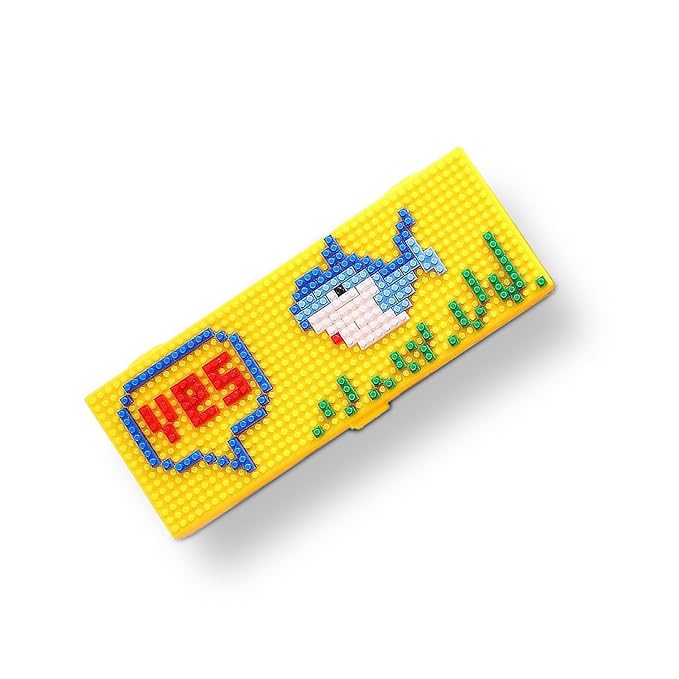 Party Propz Cute Pencil Box for Kids - Yellow Play Pencil Box for Kids | Building Blocks Pencil Box | Pencil Box for Girls for School | DIY Pencil Cases for Kids | School Stationery Box for Boys