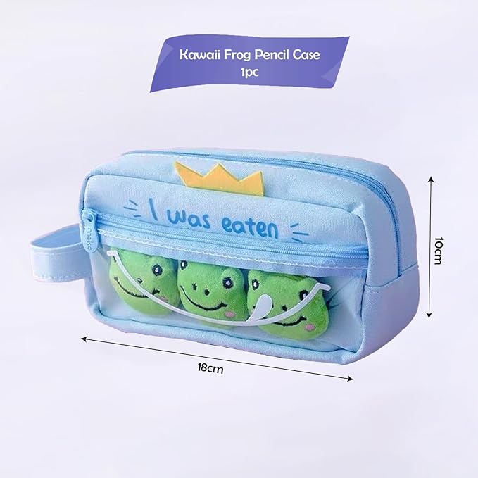 Party Propz Pencil Pouch for Girls- Pencil Pouch Return Gifts for Kids | Cute Pouch for Kids with Mini Plush Figures (Light Green Frogs) | Cute Pouches for Girls | Pencil Case Aesthetic | Kawaii Pouch